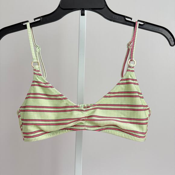 Women's Aerie Striped Bikini Top‎ Size M Green - Picture 2 of 5